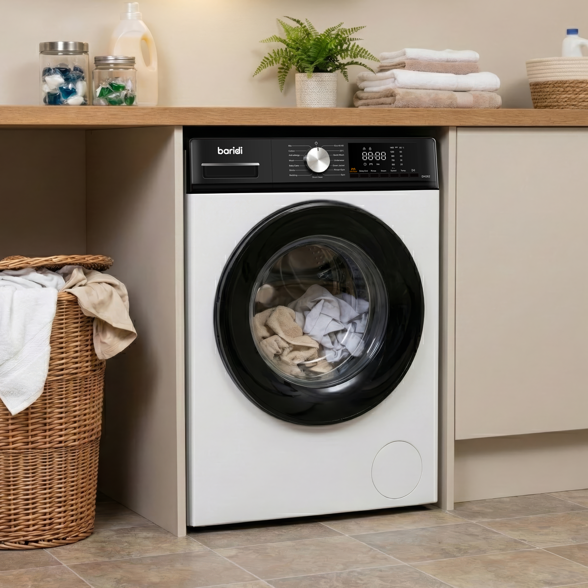 Baridi DH262 8kg Washing Machine, Front Loading, 1400rpm Energy Rating A – White