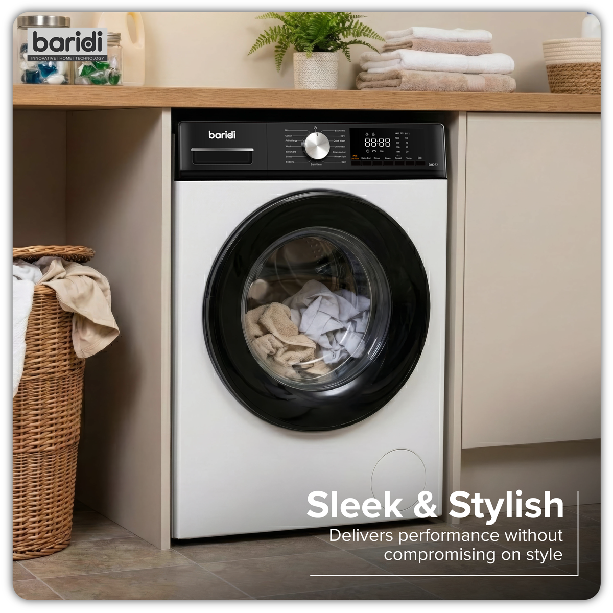 Baridi DH262 8kg Washing Machine, Front Loading, 1400rpm Energy Rating A – White