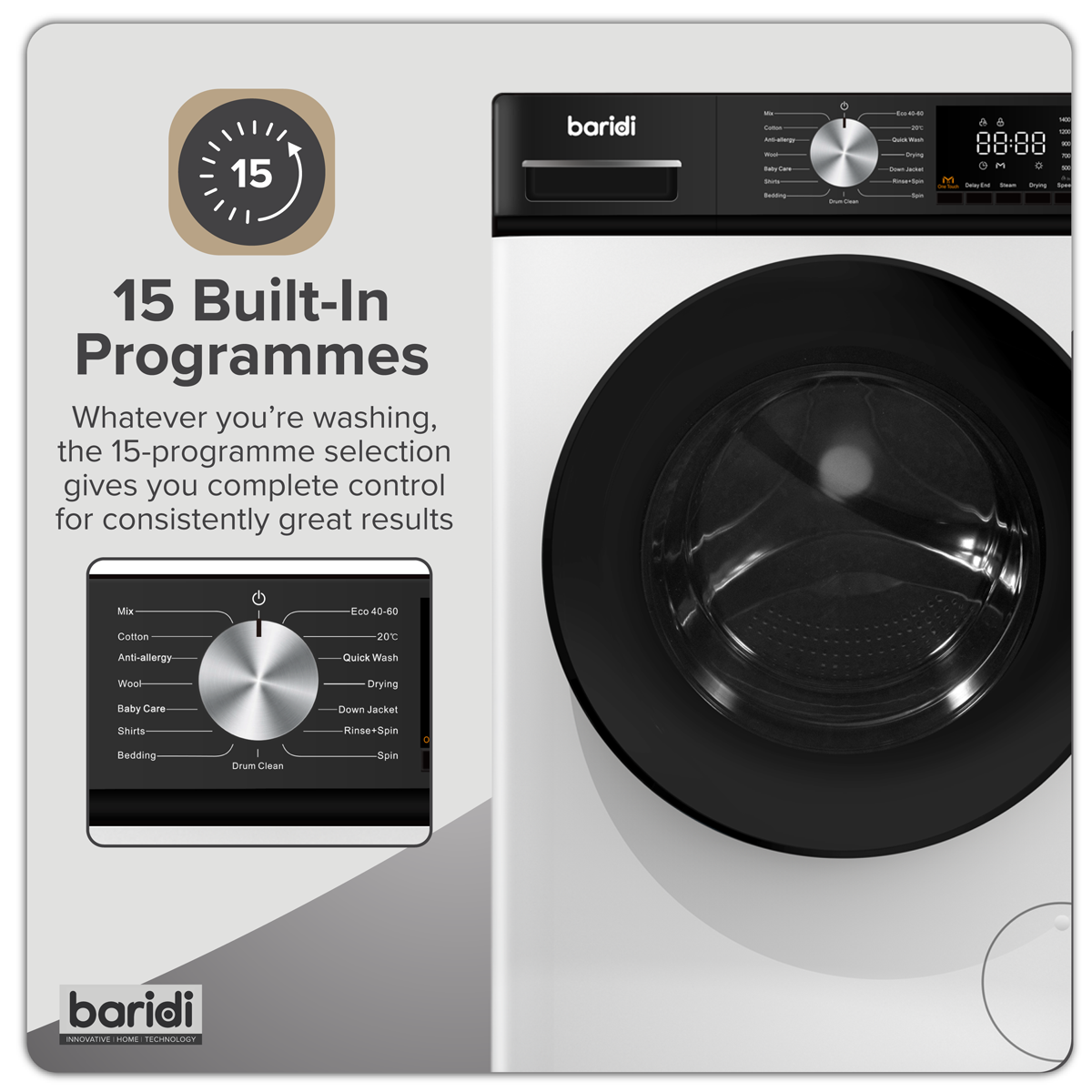 Baridi DH263 8/5kg Washer Dryer, Front Loading, 1400rpm Energy Rating A – White
