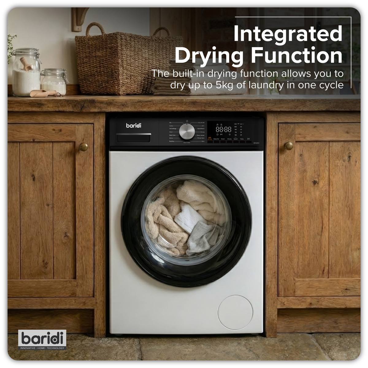 Baridi DH263 8/5kg Washer Dryer, Front Loading, 1400rpm Energy Rating A – White