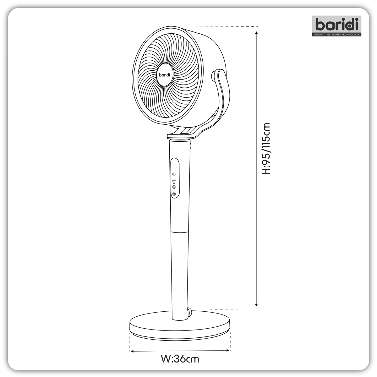 Baridi DH264 Baridi 12" Pedestal Fan with Remote Control, Back Light & 12hr Timer - Grey