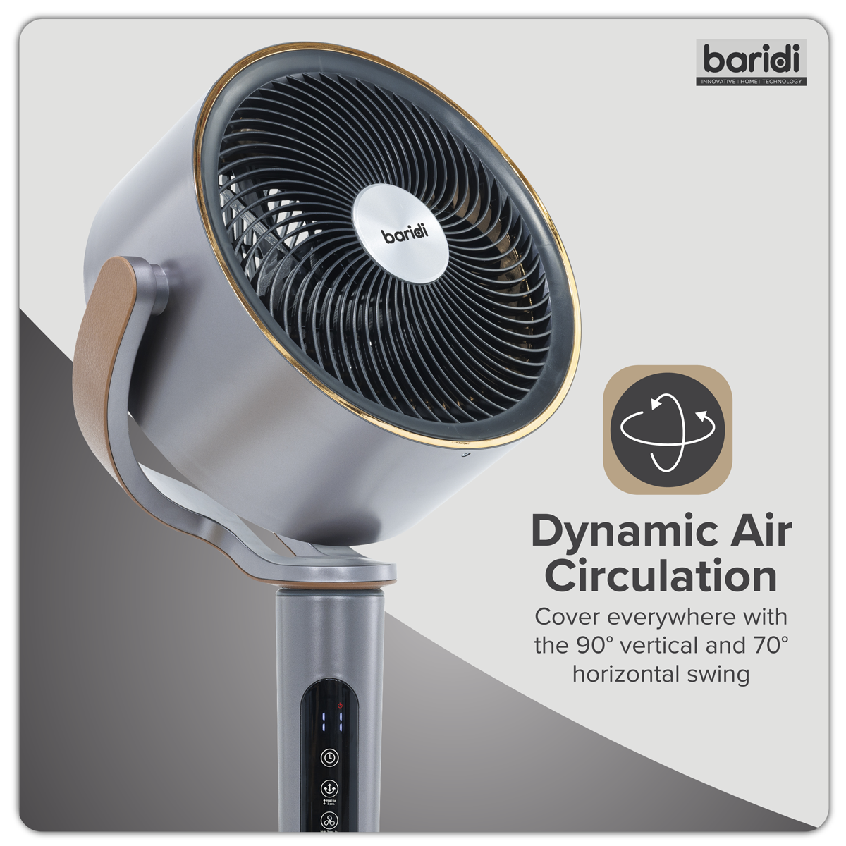 Baridi DH264 Baridi 12" Pedestal Fan with Remote Control, Back Light & 12hr Timer - Grey