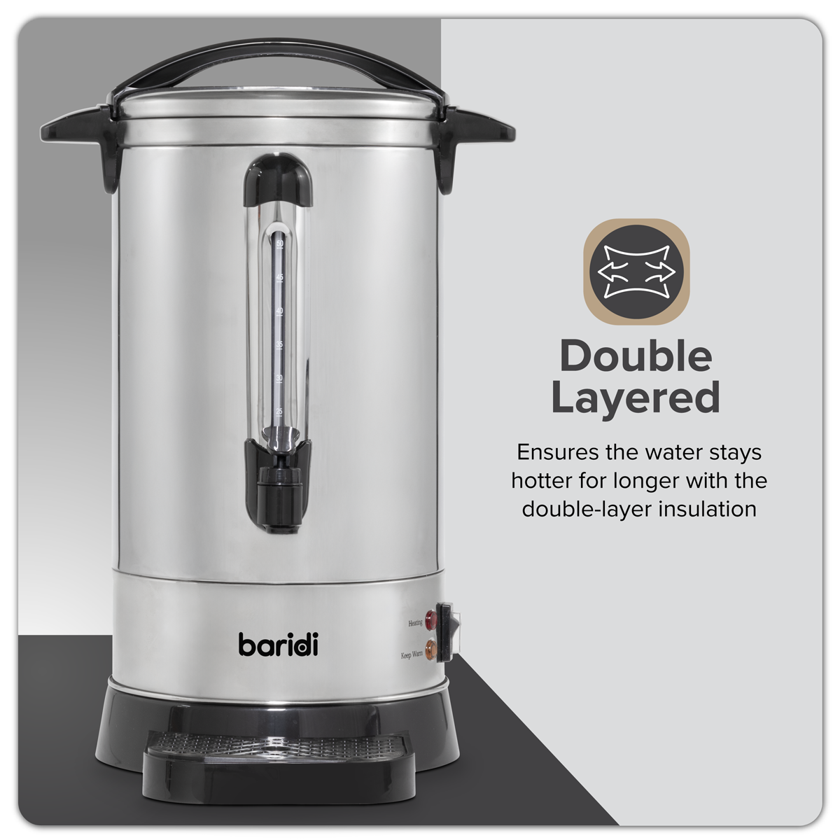 Baridi DH269 Baridi Hot Water Boiler/Tea Urn 10L Capacity, Stainless Steel