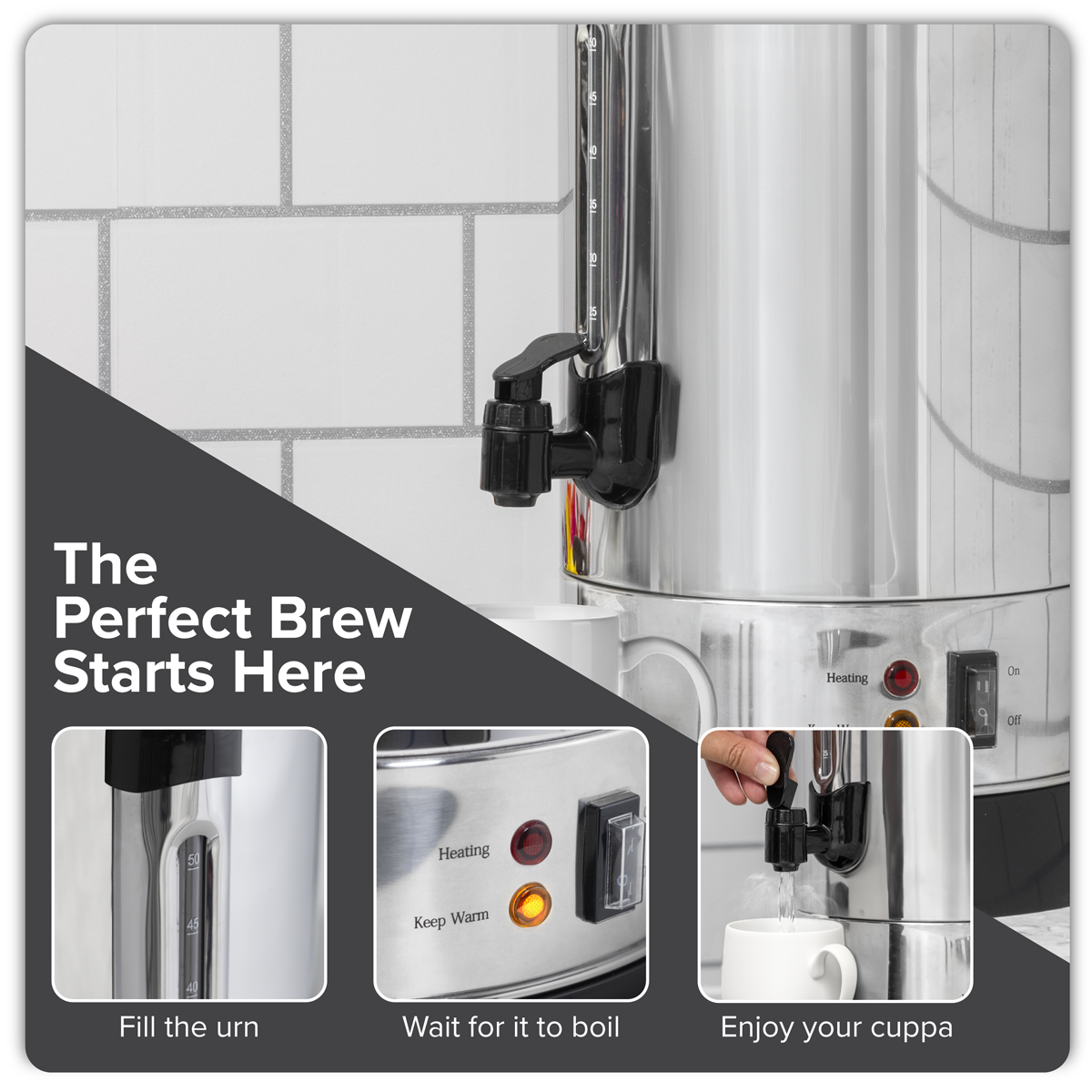 Baridi DH269 Baridi Hot Water Boiler/Tea Urn 10L Capacity, Stainless Steel