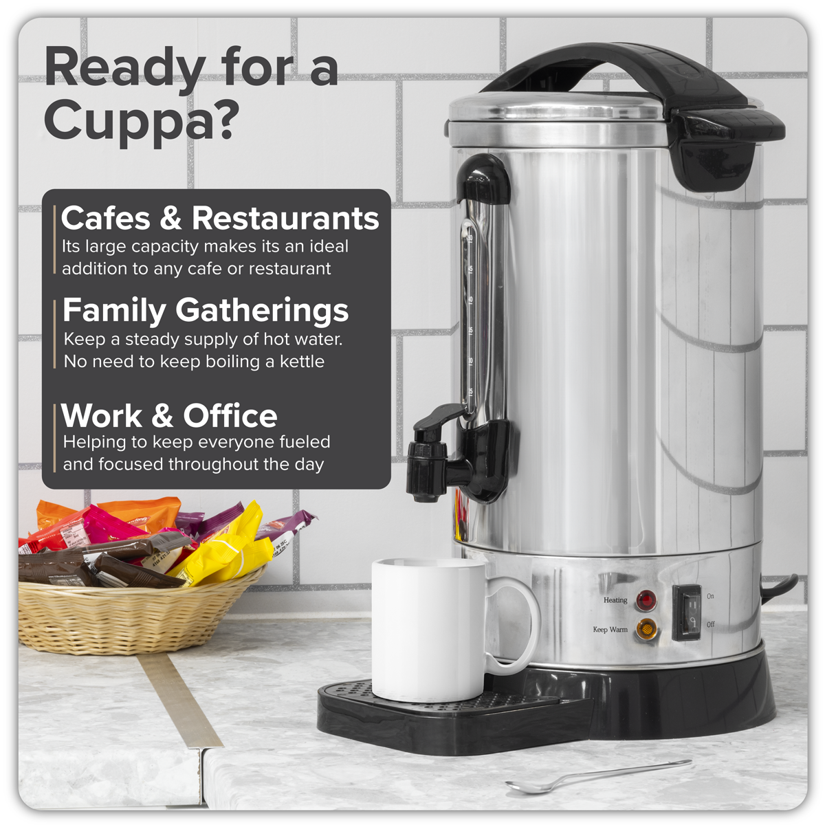 Baridi DH269 Baridi Hot Water Boiler/Tea Urn 10L Capacity, Stainless Steel