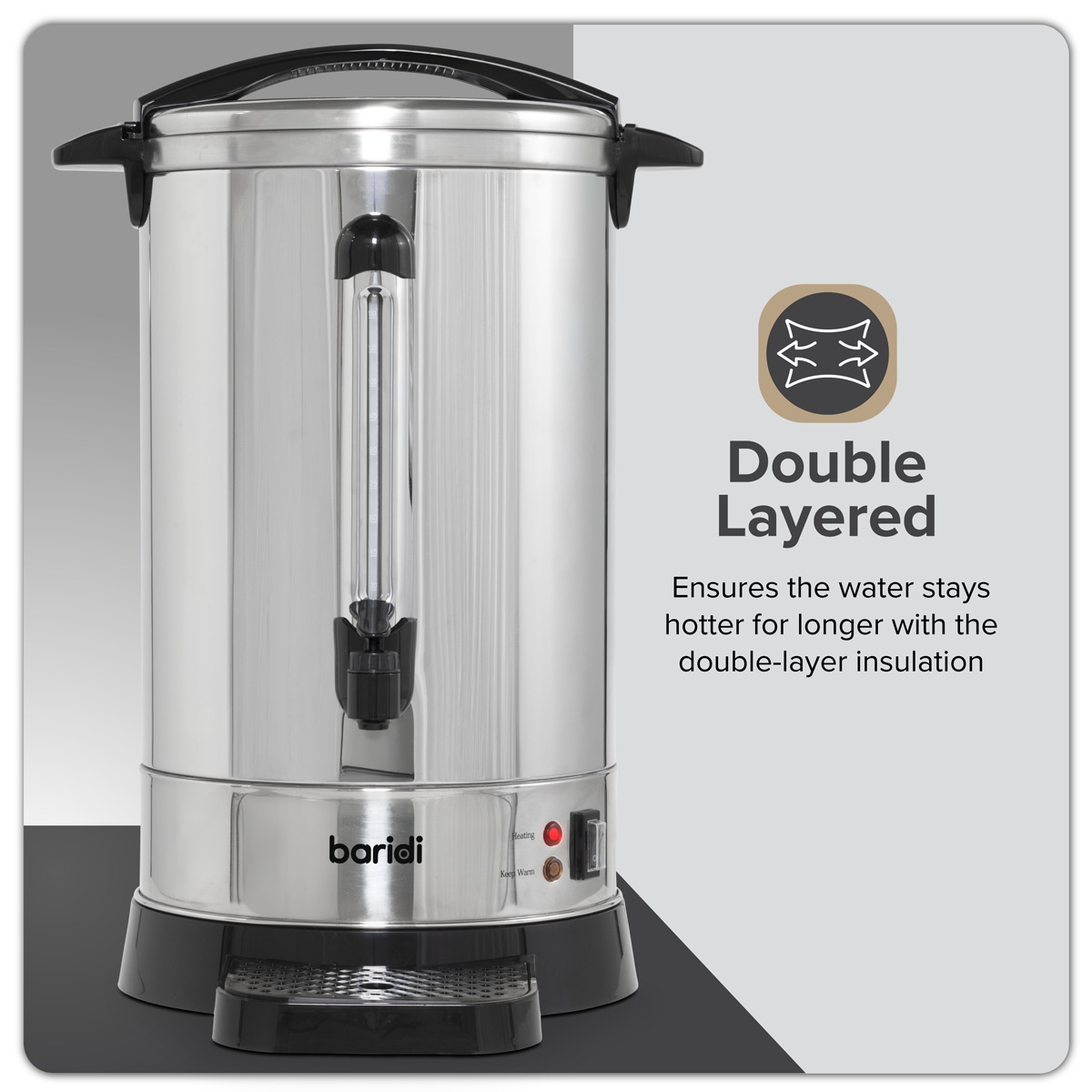 Baridi DH270 Baridi Hot Water Boiler, Tea Urn, 20L Capacity, Stainless Steel