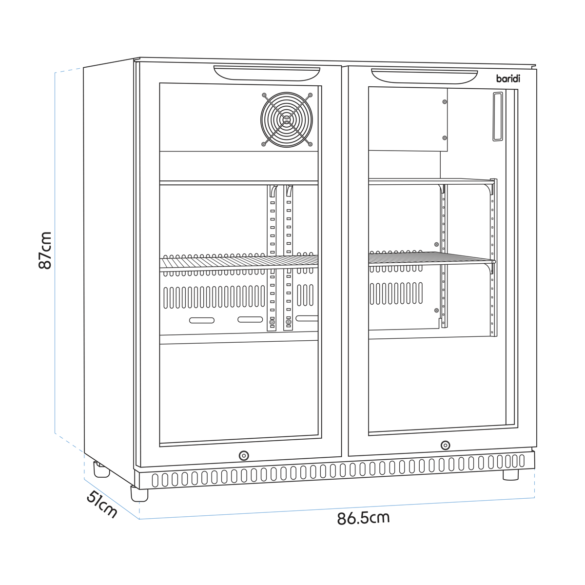 Baridi DH272 Baridi Back Bar Drinks Fridge/Cooler with Double Hinged Door & Security Lock 190L - Black