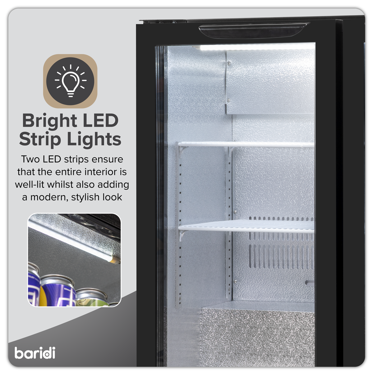 Baridi DH272 Baridi Back Bar Drinks Fridge/Cooler with Double Hinged Door & Security Lock 190L - Black