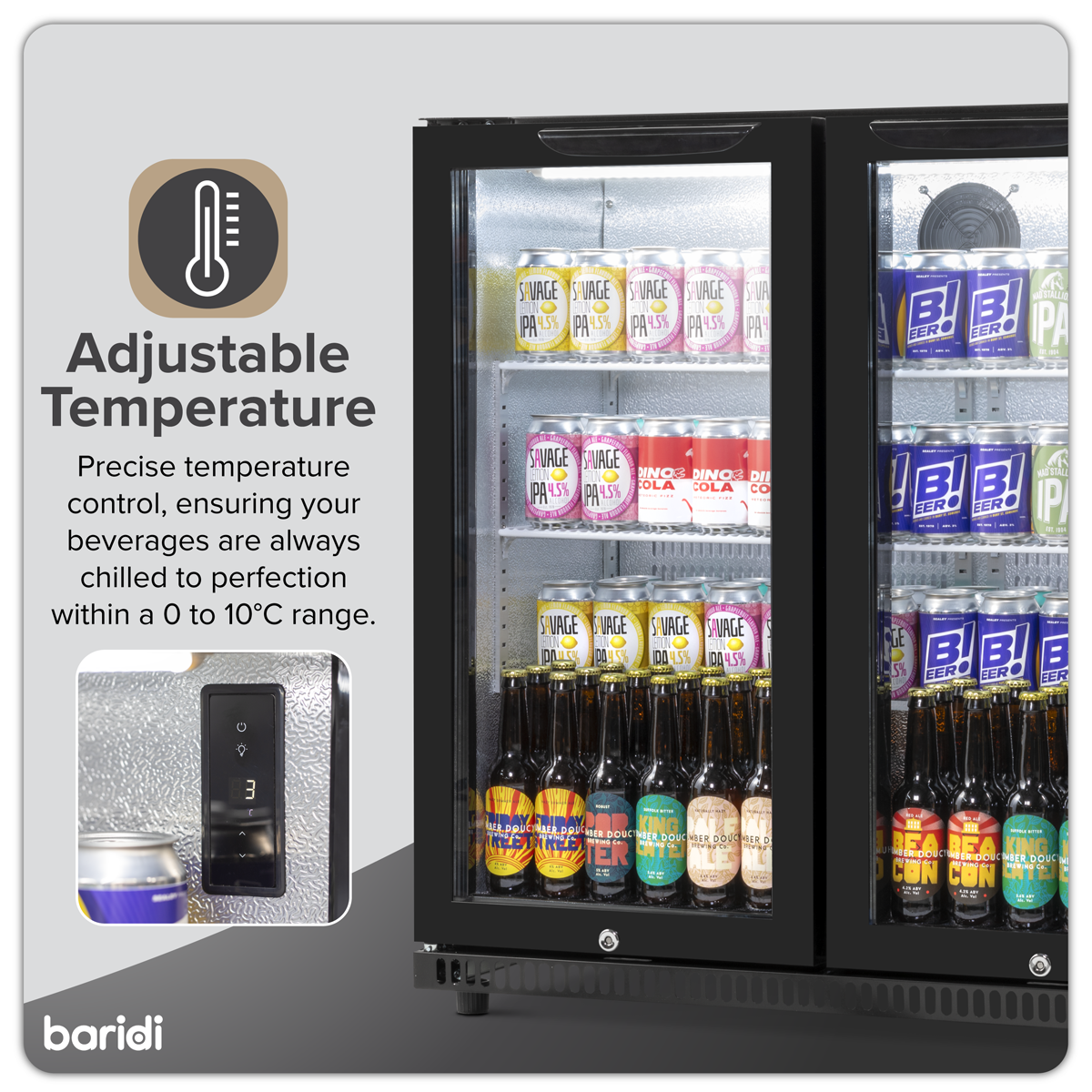 Baridi DH272 Baridi Back Bar Drinks Fridge/Cooler with Double Hinged Door & Security Lock 190L - Black