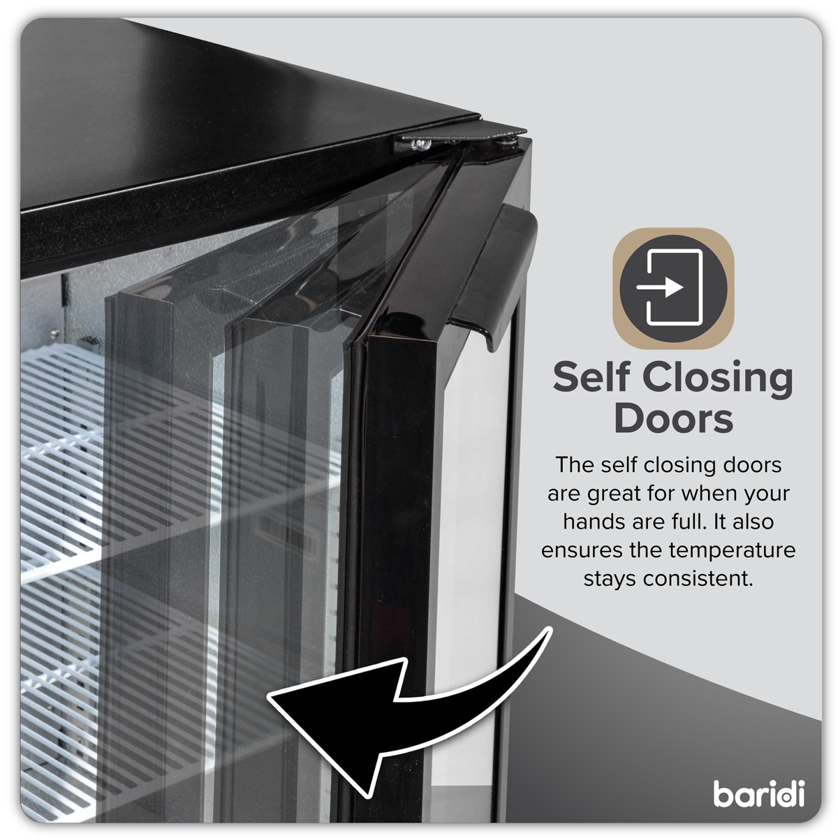Baridi DH272 Baridi Back Bar Drinks Fridge/Cooler with Double Hinged Door & Security Lock 190L - Black