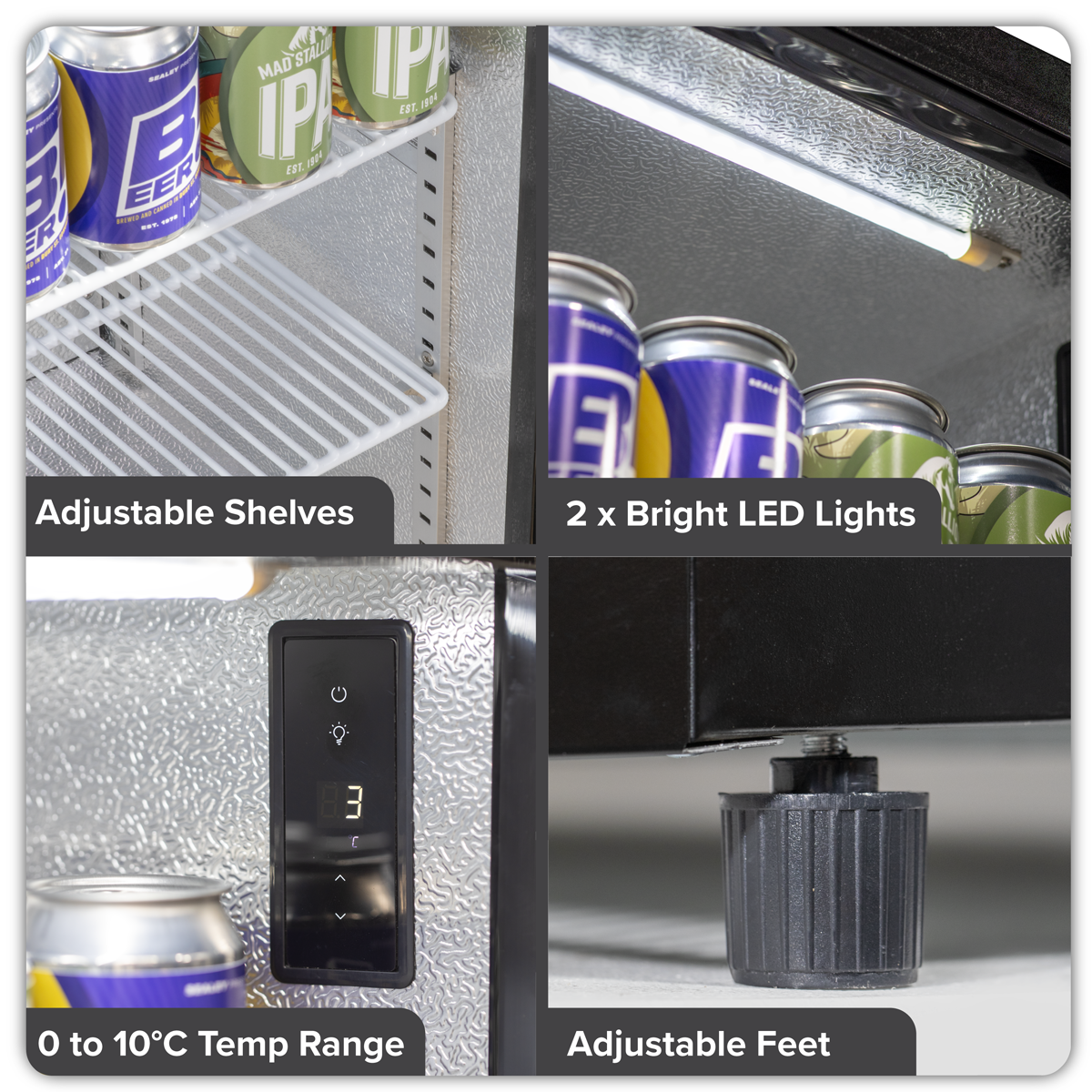 Baridi DH272 Baridi Back Bar Drinks Fridge/Cooler with Double Hinged Door & Security Lock 190L - Black