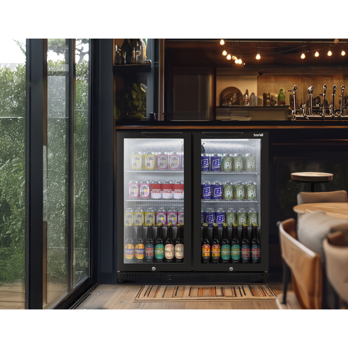 Baridi DH272 Baridi Back Bar Drinks Fridge/Cooler with Double Hinged Door & Security Lock 190L - Black