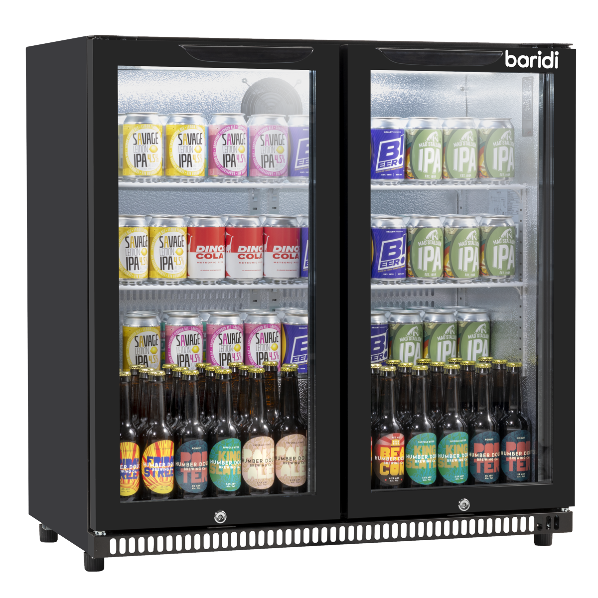 Baridi DH272 Baridi Back Bar Drinks Fridge/Cooler with Double Hinged Door & Security Lock 190L - Black