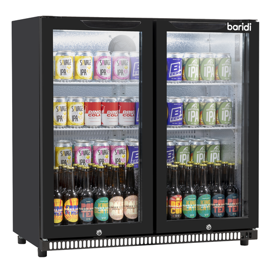 Baridi DH272 Baridi Back Bar Drinks Fridge/Cooler with Double Hinged Door & Security Lock 190L - Black