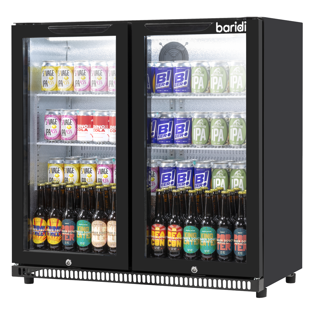 Baridi DH272 Baridi Back Bar Drinks Fridge/Cooler with Double Hinged Door & Security Lock 190L - Black