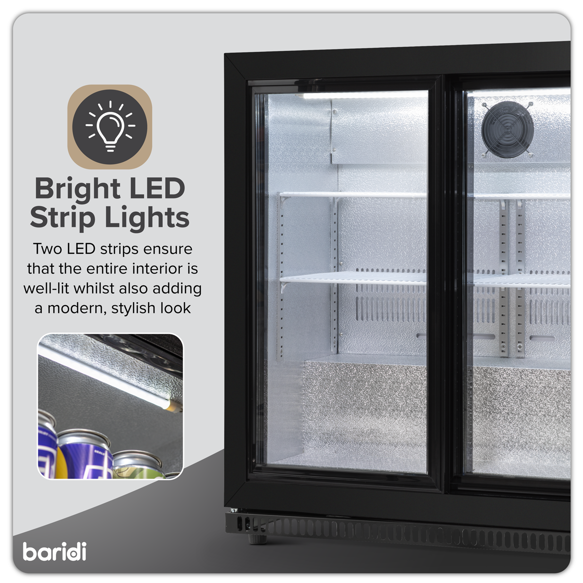 Baridi DH273 Baridi Back Bar Drinks Fridge/Cooler with Double Sliding Door & Security Lock 190L - Black
