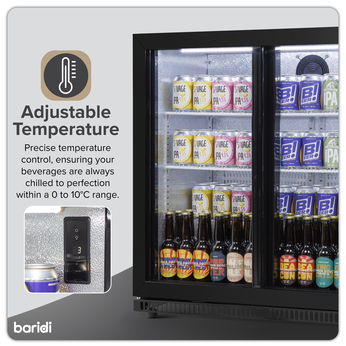 Baridi DH273 Baridi Back Bar Drinks Fridge/Cooler with Double Sliding Door & Security Lock 190L - Black