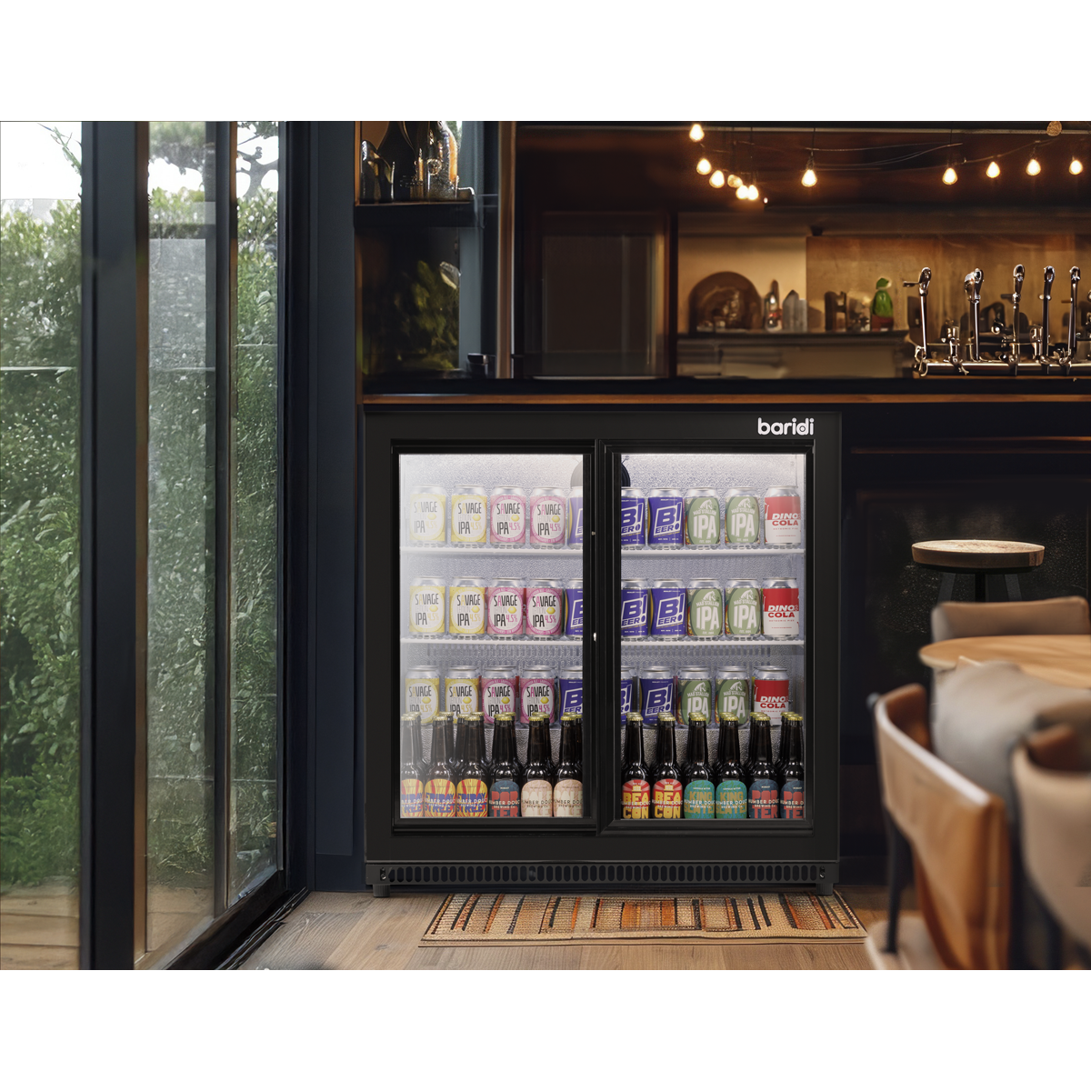 Baridi DH273 Baridi Back Bar Drinks Fridge/Cooler with Double Sliding Door & Security Lock 190L - Black