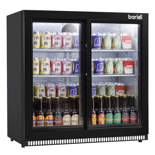Baridi DH273 Baridi Back Bar Drinks Fridge/Cooler with Double Sliding Door & Security Lock 190L - Black