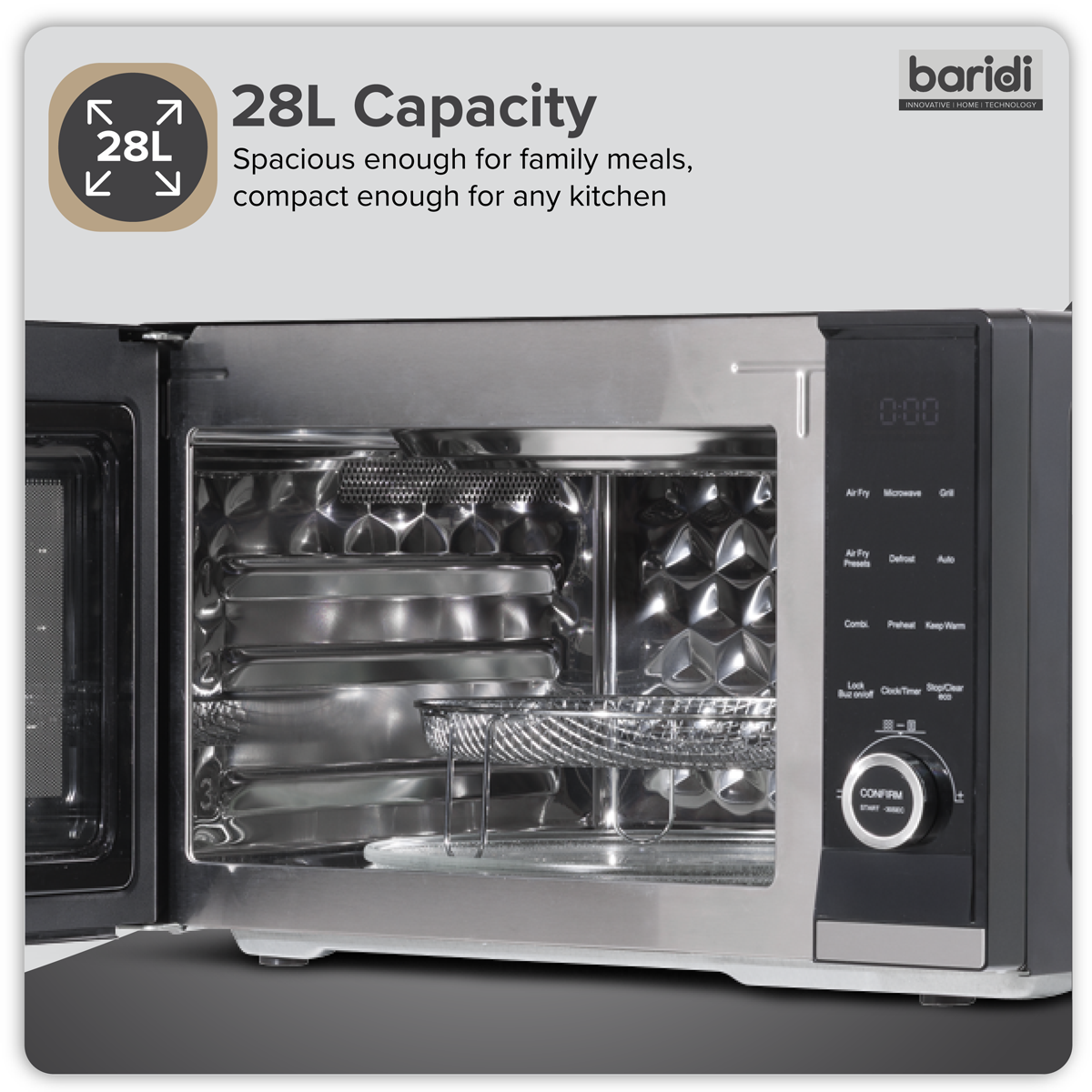 Baridi DH277 Baridi 7-in-1 Air Fryer Microwave & Grill, 28L Capacity - Black