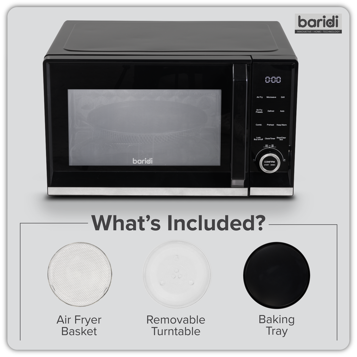 Baridi DH277 Baridi 7-in-1 Air Fryer Microwave & Grill, 28L Capacity - Black