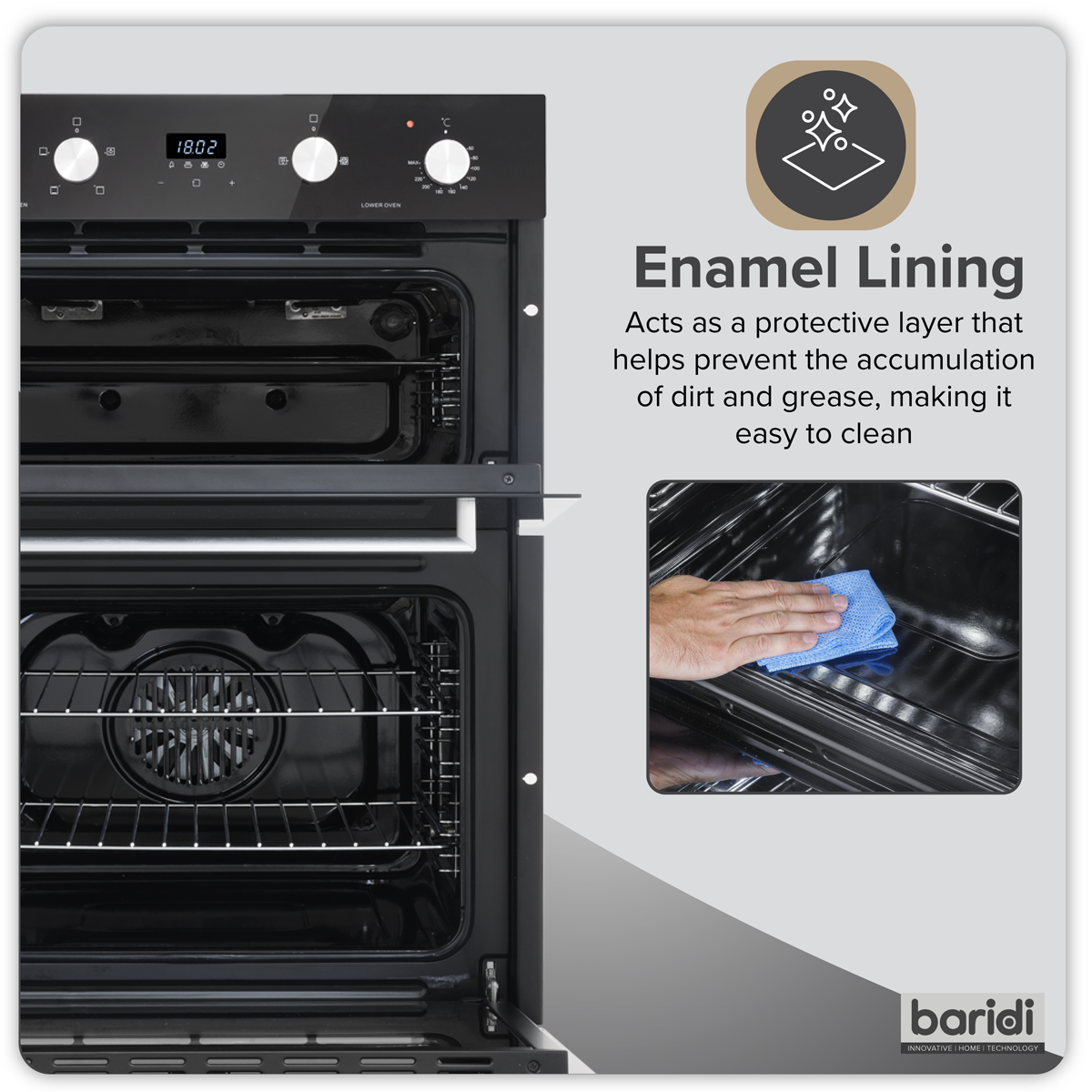Baridi DH278 Baridi 72cm Built-Under Double Oven, 74L Capacity, Energy Rating A – Black
