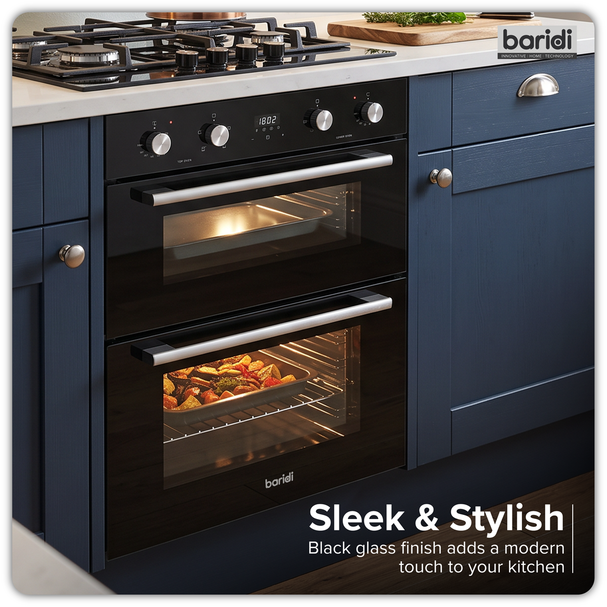 Baridi DH278 Baridi 72cm Built-Under Double Oven, 74L Capacity, Energy Rating A – Black