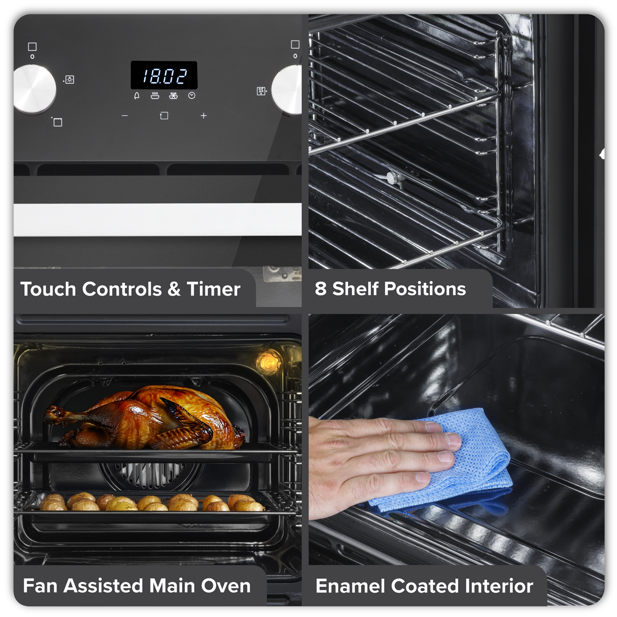 Baridi DH278 Baridi 72cm Built-Under Double Oven, 74L Capacity, Energy Rating A – Black