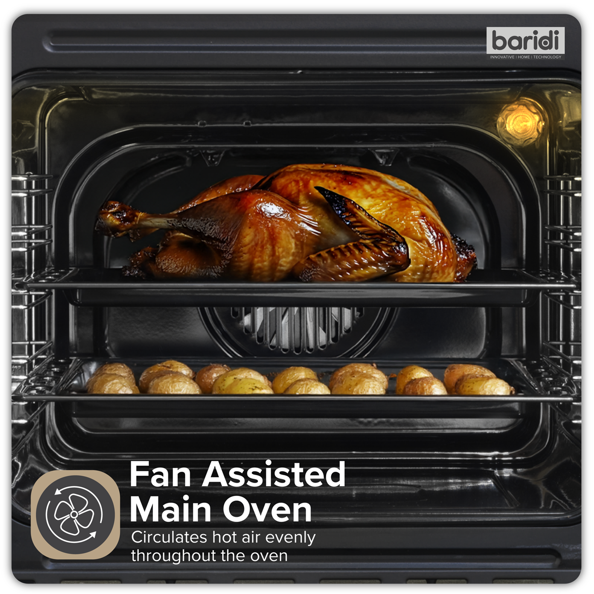 Baridi DH278 Baridi 72cm Built-Under Double Oven, 74L Capacity, Energy Rating A - Black