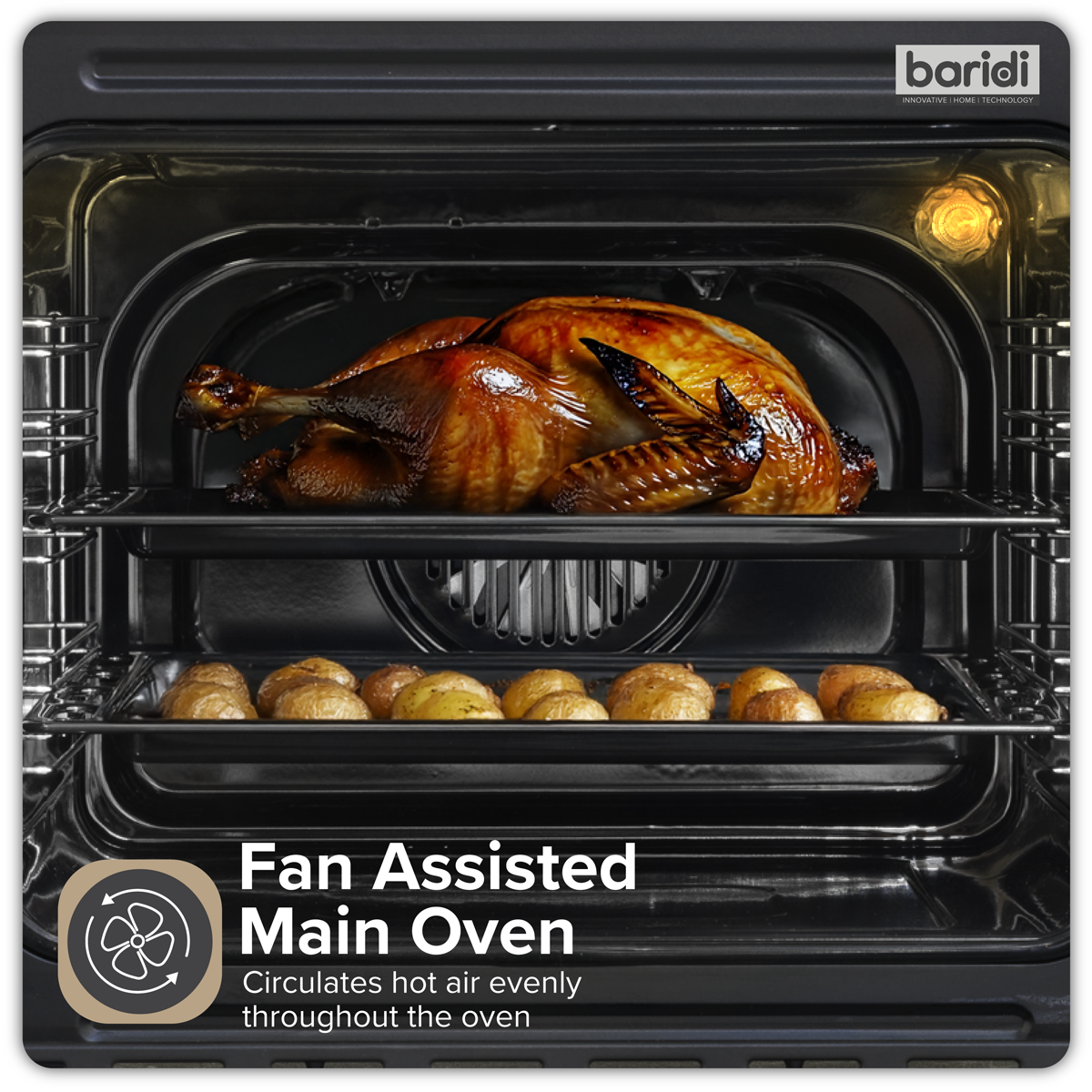 Baridi DH279 Baridi 90cm Built-In Double Oven, 88L Capacity, Energy Rating A - Black