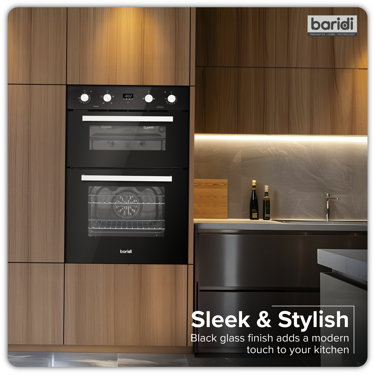Baridi DH279 Baridi 90cm Built-In Double Oven, 88L Capacity, Energy Rating A - Black