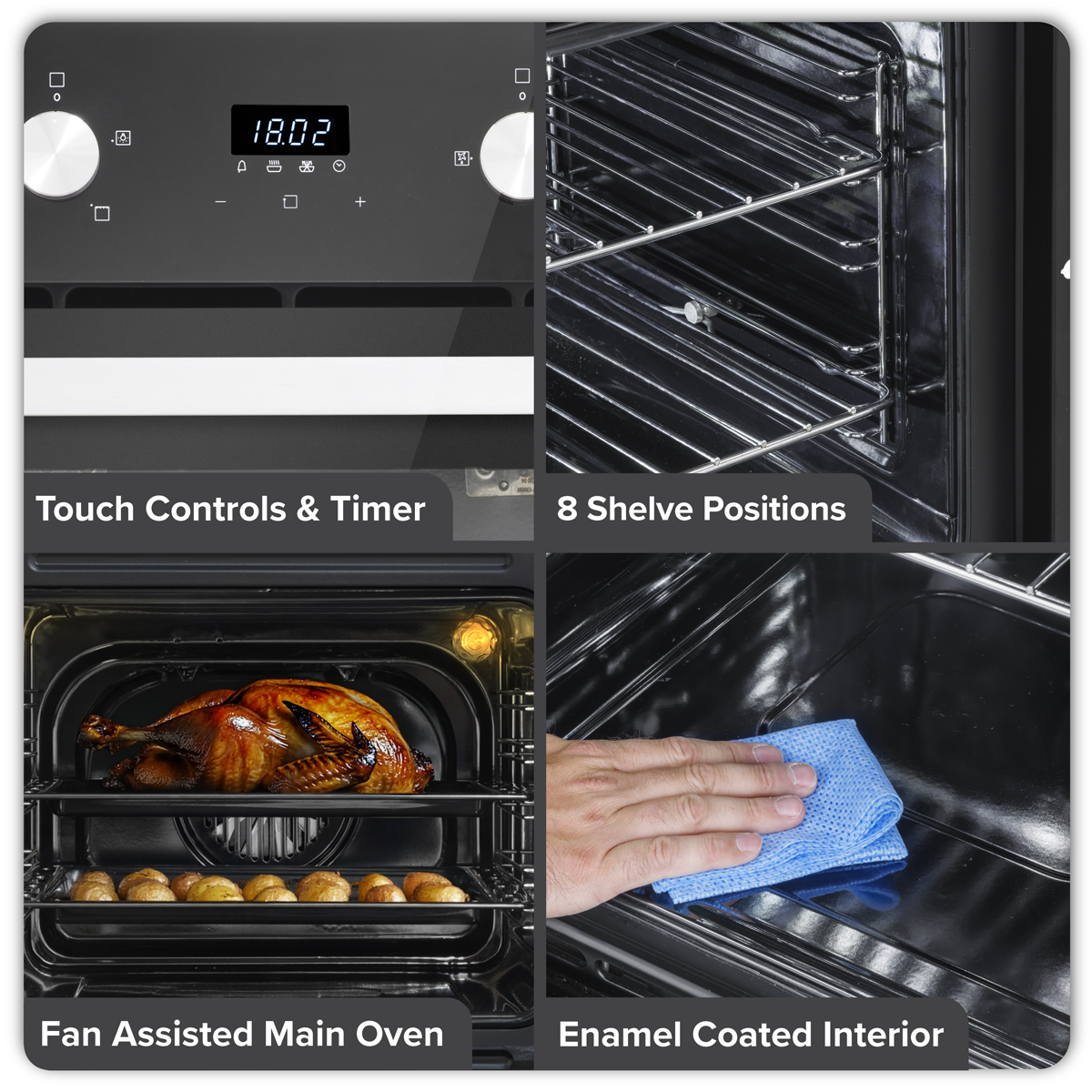 Baridi DH279 Baridi 90cm Built-In Double Oven, 88L Capacity, Energy Rating A - Black