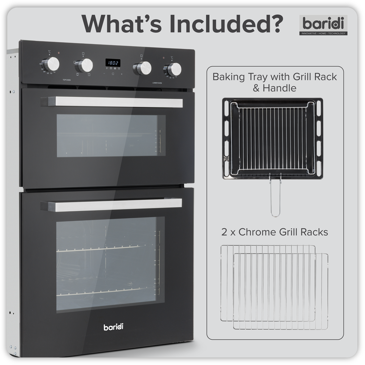 Baridi DH279 Baridi 90cm Built-In Double Oven, 88L Capacity, Energy Rating A - Black