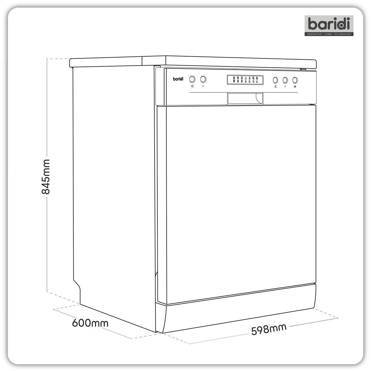 Baridi DH280 Baridi Regular Sized Freestanding Dishwasher 60cm Wide 13 Place Settings - Silver
