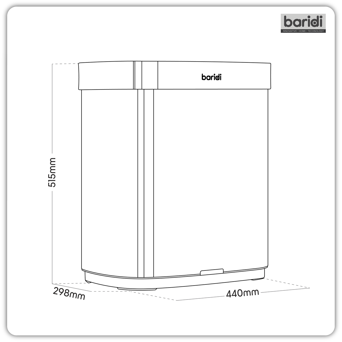 Baridi DH281 Baridi Sensor Bin 50L - Black/Stainless Steel