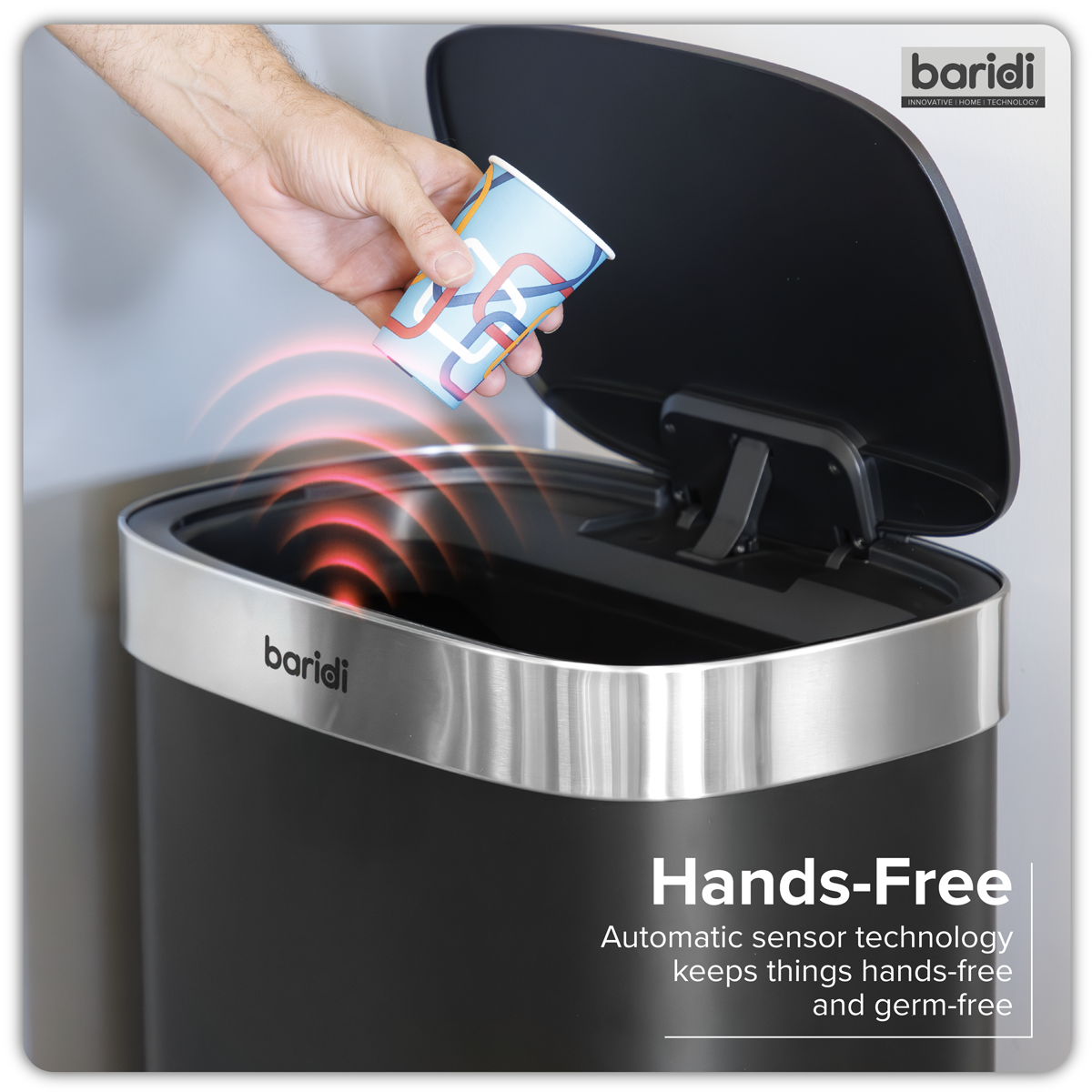 Baridi DH281 Baridi Sensor Bin 50L - Black/Stainless Steel