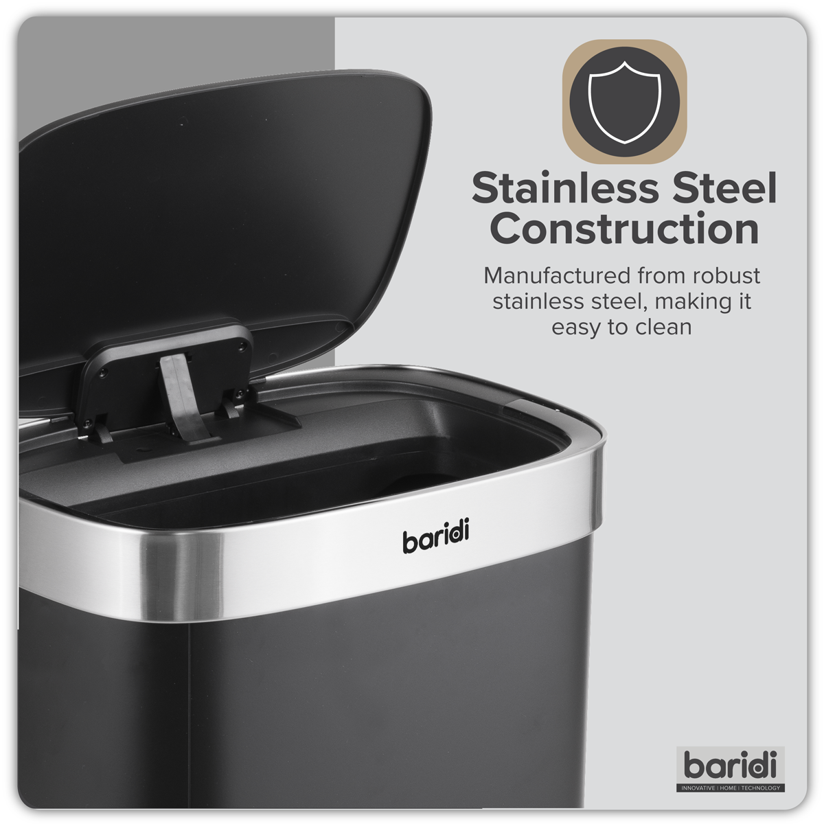 Baridi DH281 Baridi Sensor Bin 50L - Black/Stainless Steel