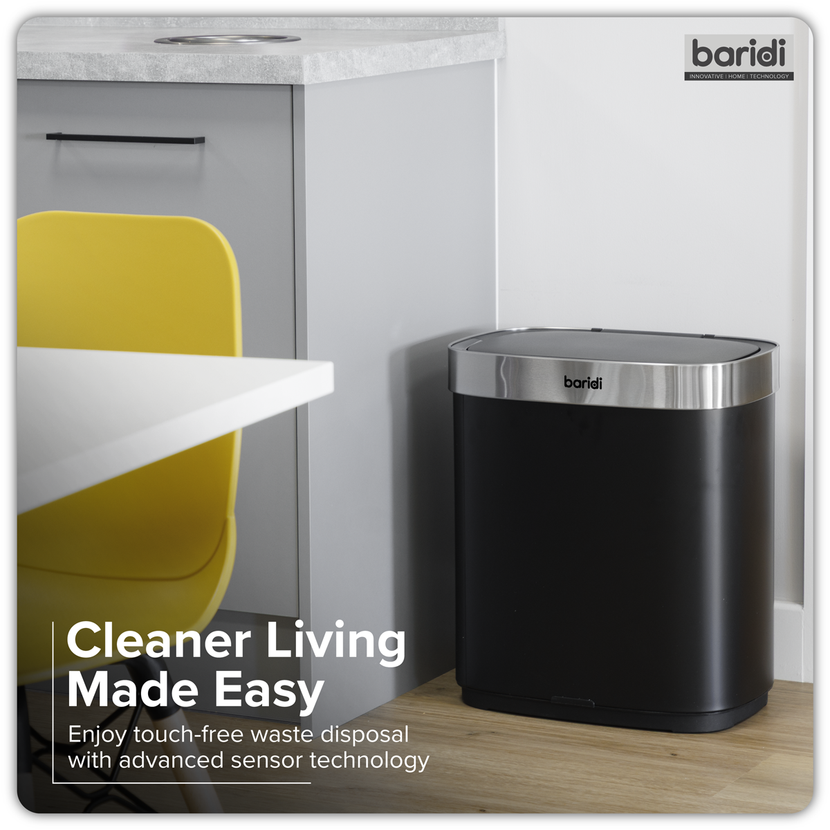 Baridi DH281 Baridi Sensor Bin 50L - Black/Stainless Steel