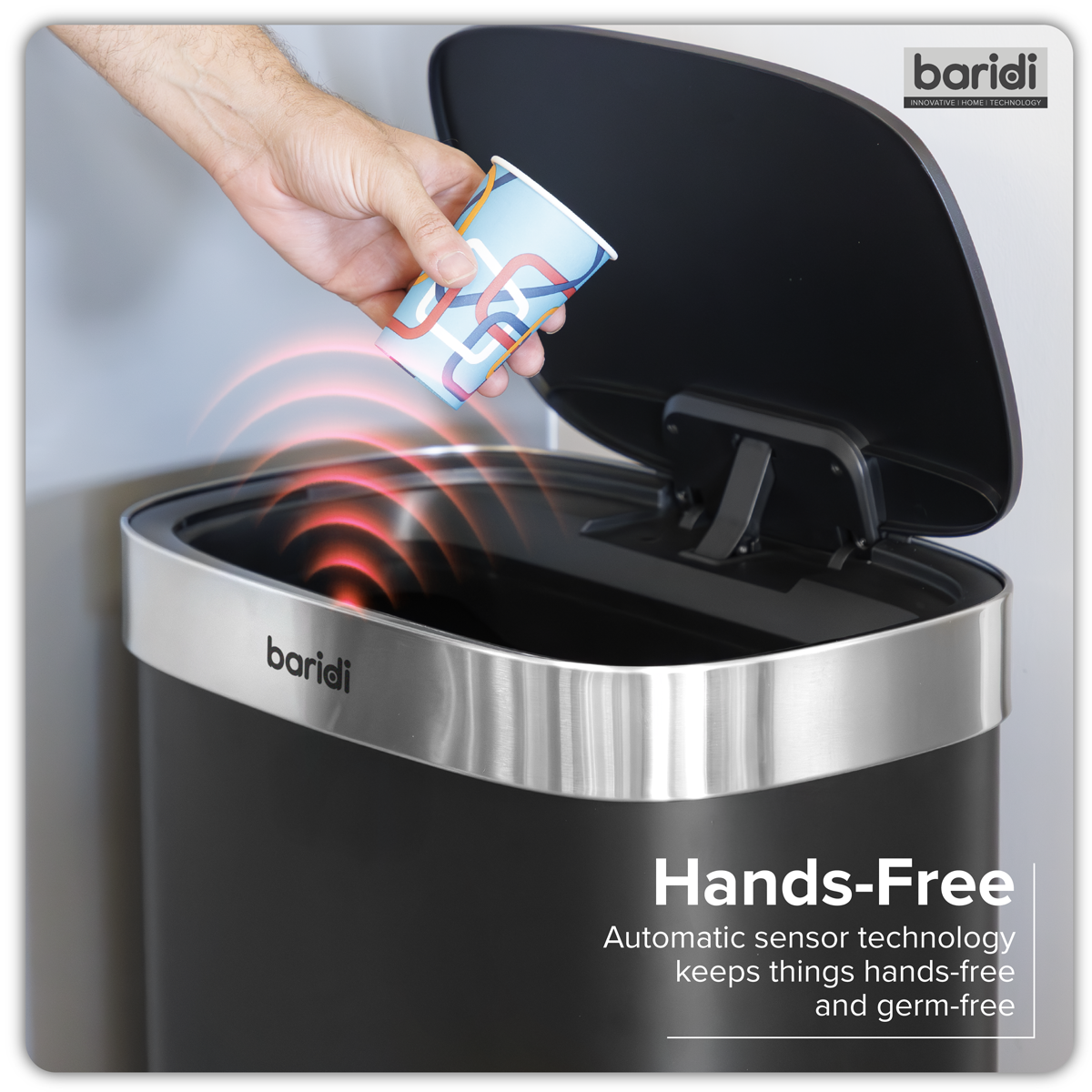 Baridi DH282 Baridi Sensor Bin 65L - Black/Stainless Steel