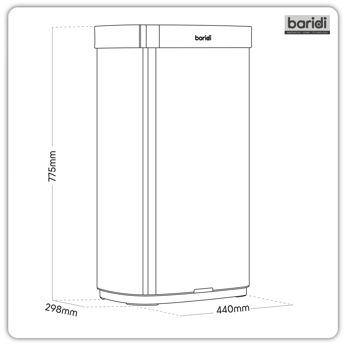 Baridi DH283 Baridi Sensor Bin 80L - Black/Stainless Steel