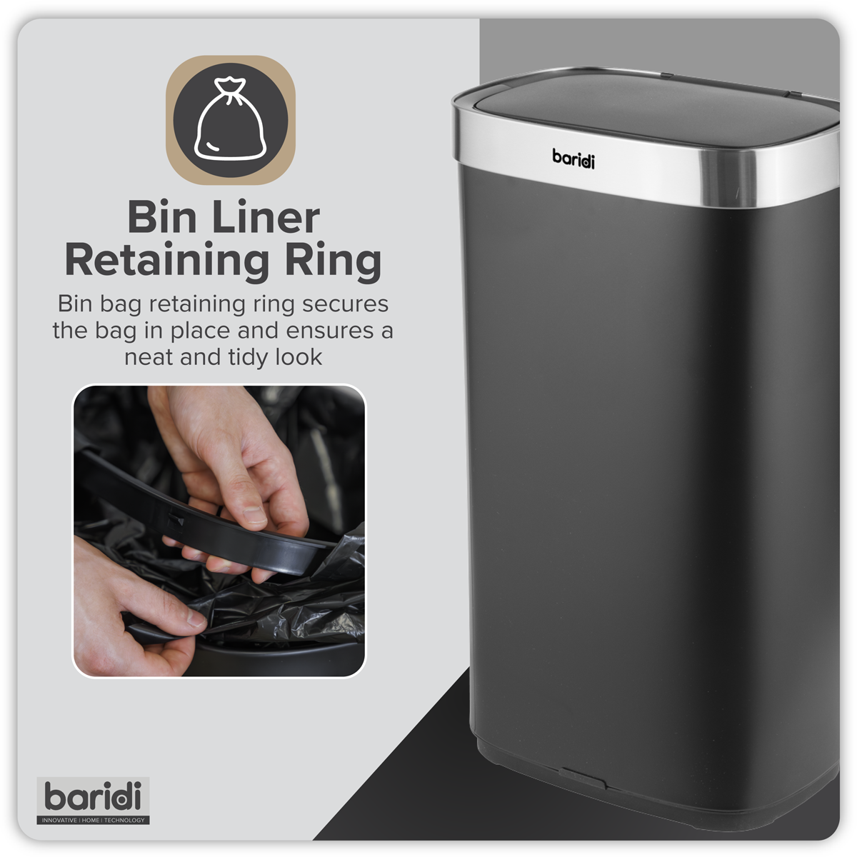 Baridi DH283 Baridi Sensor Bin 80L - Black/Stainless Steel