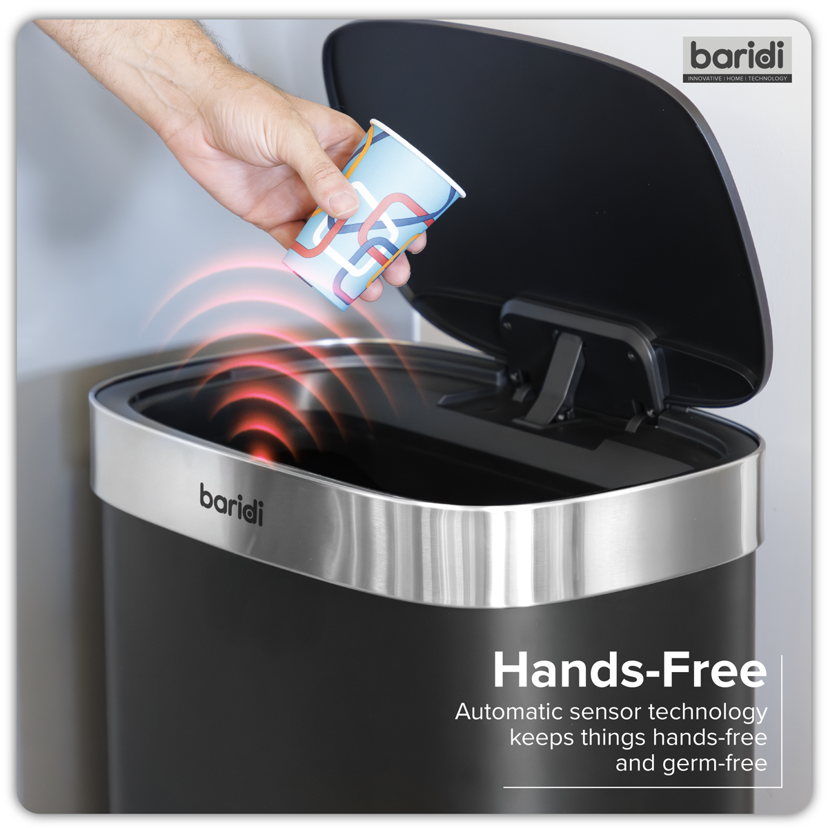 Baridi DH283 Baridi Sensor Bin 80L - Black/Stainless Steel