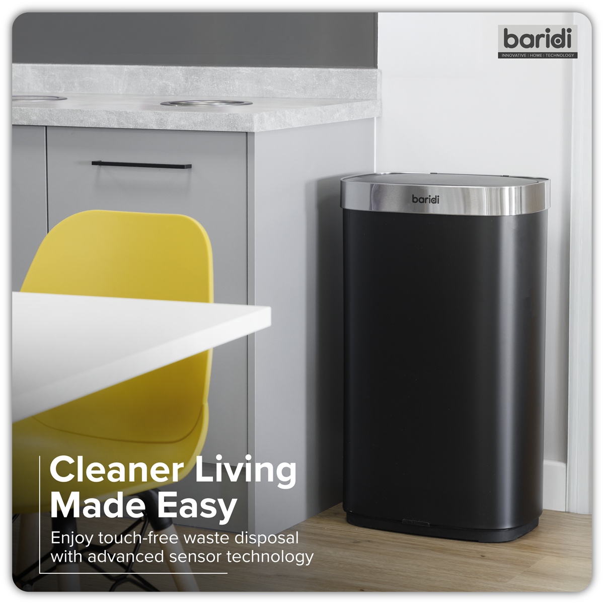Baridi DH283 Baridi Sensor Bin 80L - Black/Stainless Steel