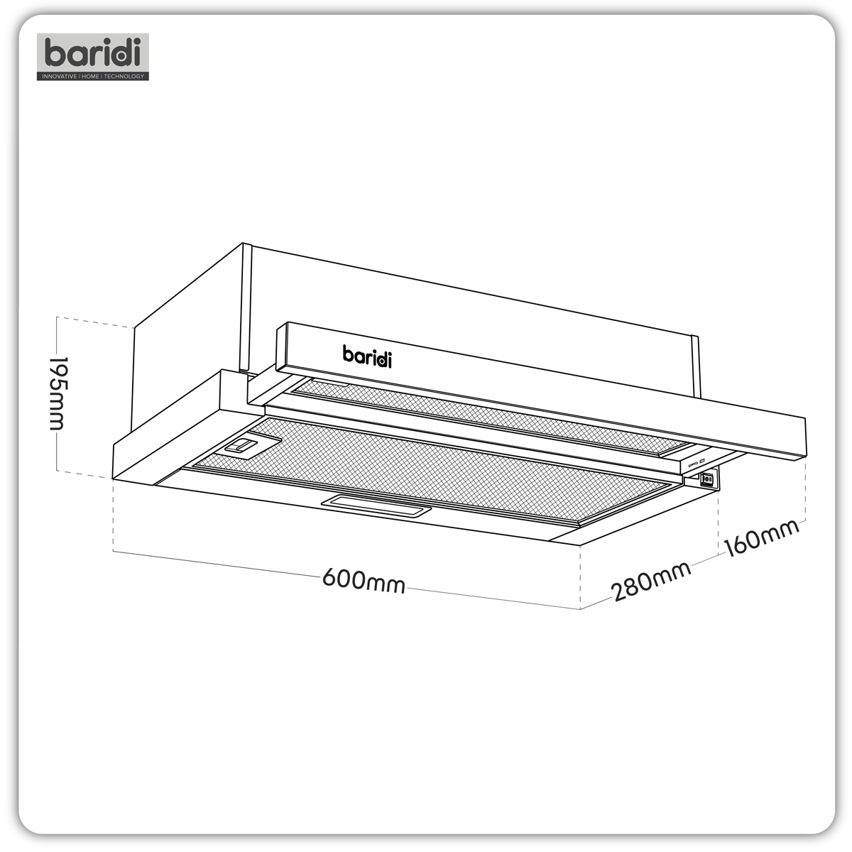 Baridi DH286 Baridi Telescopic Cooker Hood with Aluminium Filters 60cm - Stainless Steel