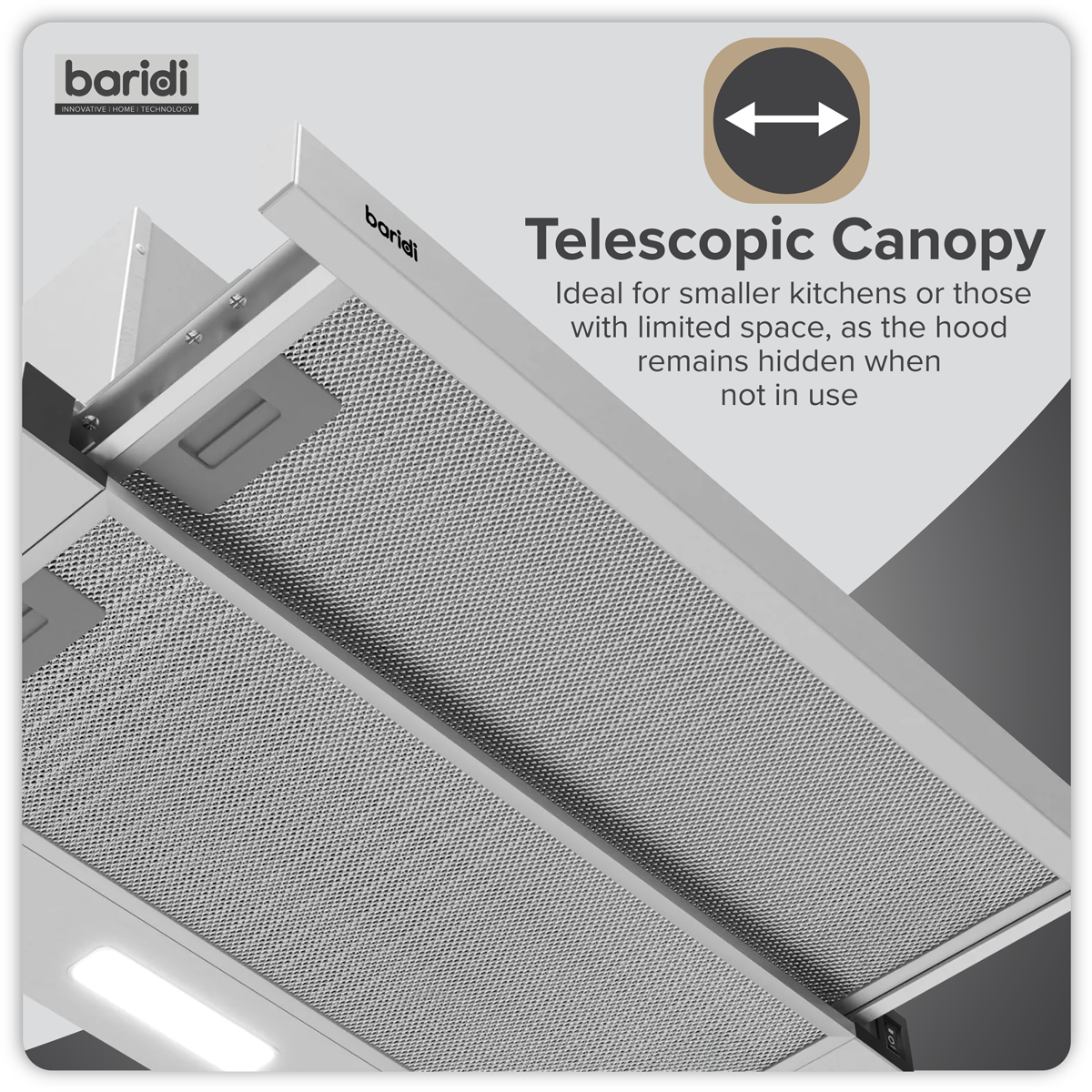 Baridi DH286 Baridi Telescopic Cooker Hood with Aluminium Filters 60cm - Stainless Steel