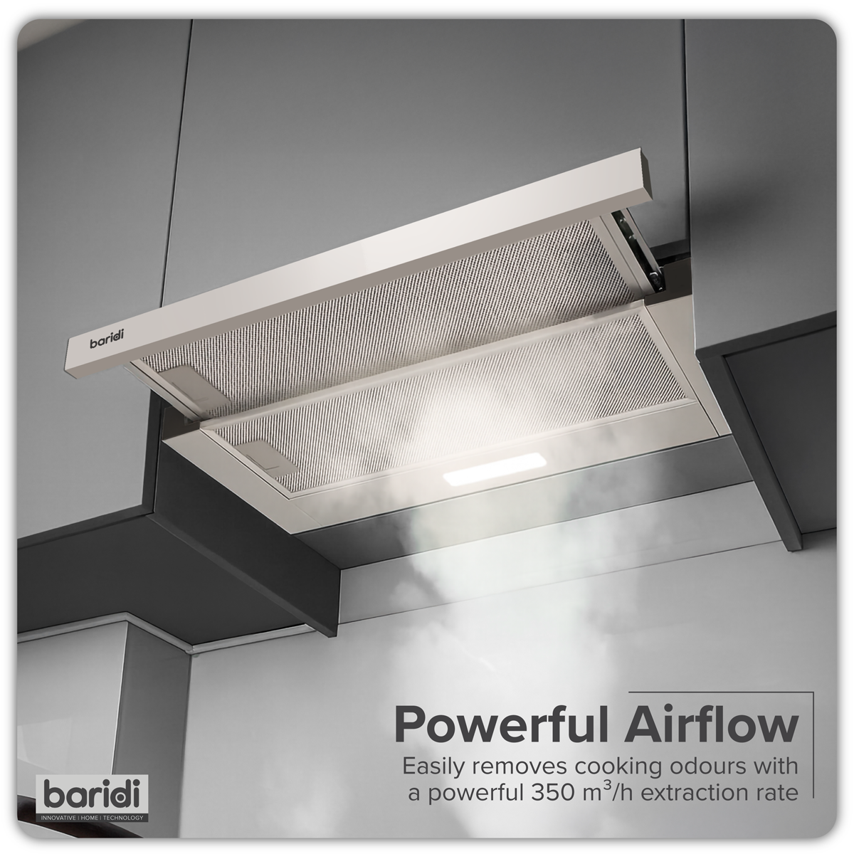 Baridi DH286 Baridi Telescopic Cooker Hood with Aluminium Filters 60cm - Stainless Steel
