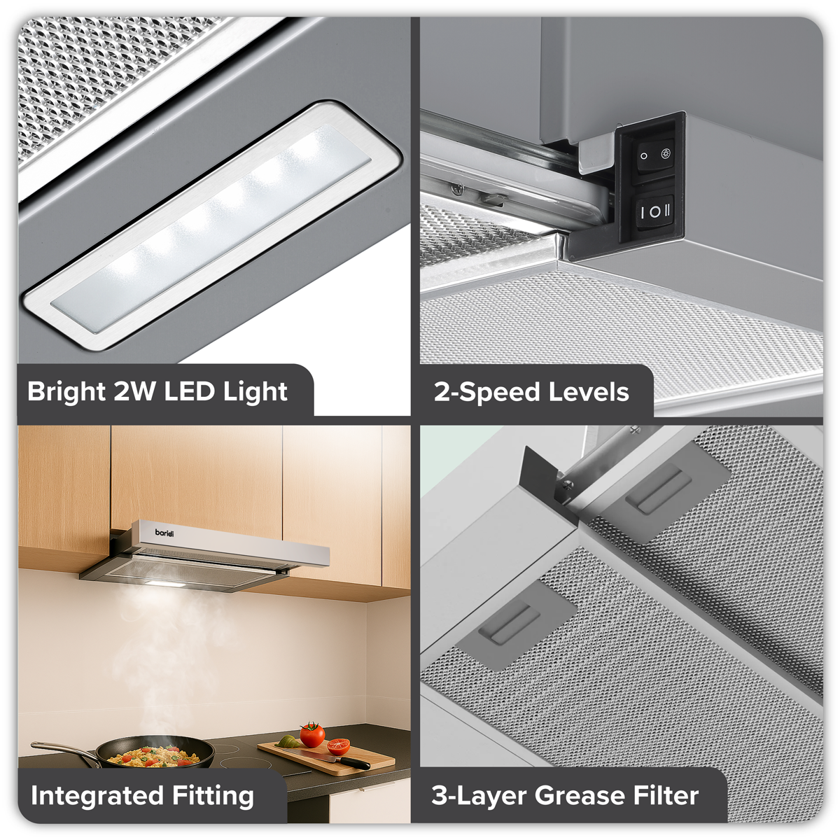 Baridi DH286 Baridi Telescopic Cooker Hood with Aluminium Filters 60cm - Stainless Steel