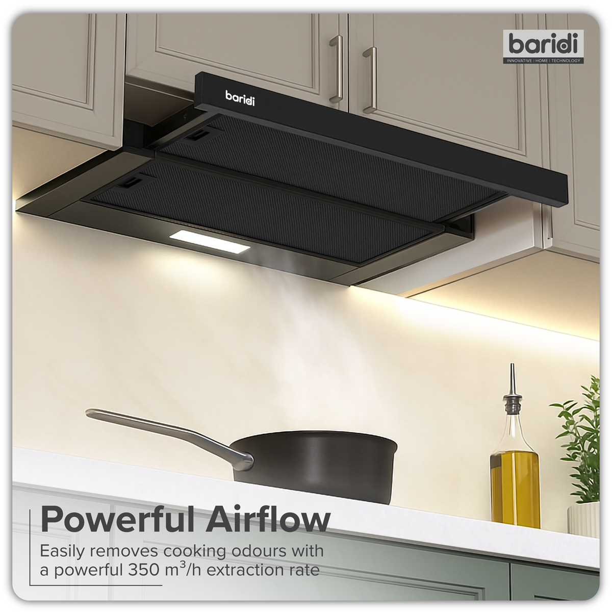 Baridi DH287 Baridi Telescopic Cooker Hood with Aluminium Filters 60cm - Black