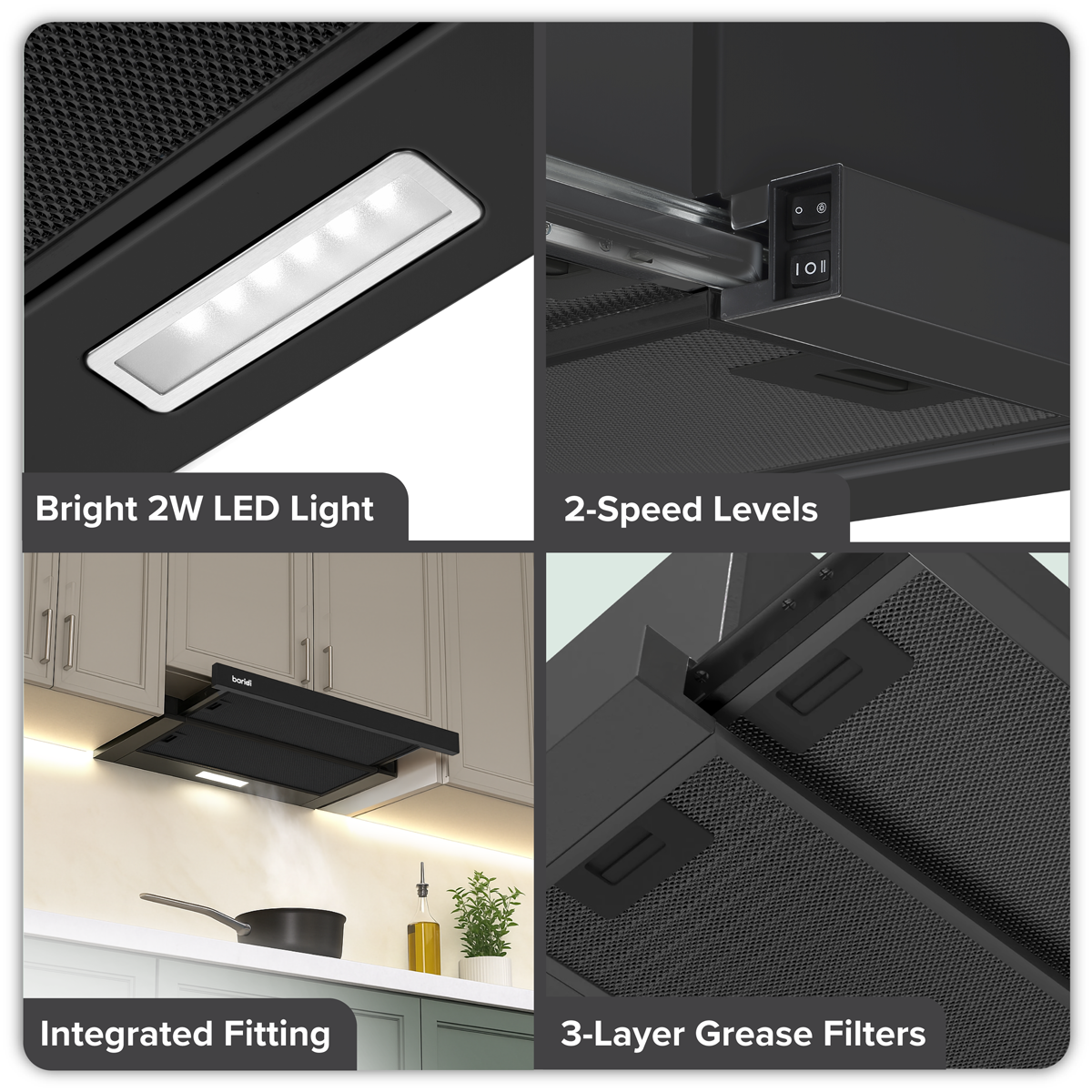 Baridi DH287 Baridi Telescopic Cooker Hood with Aluminium Filters 60cm - Black