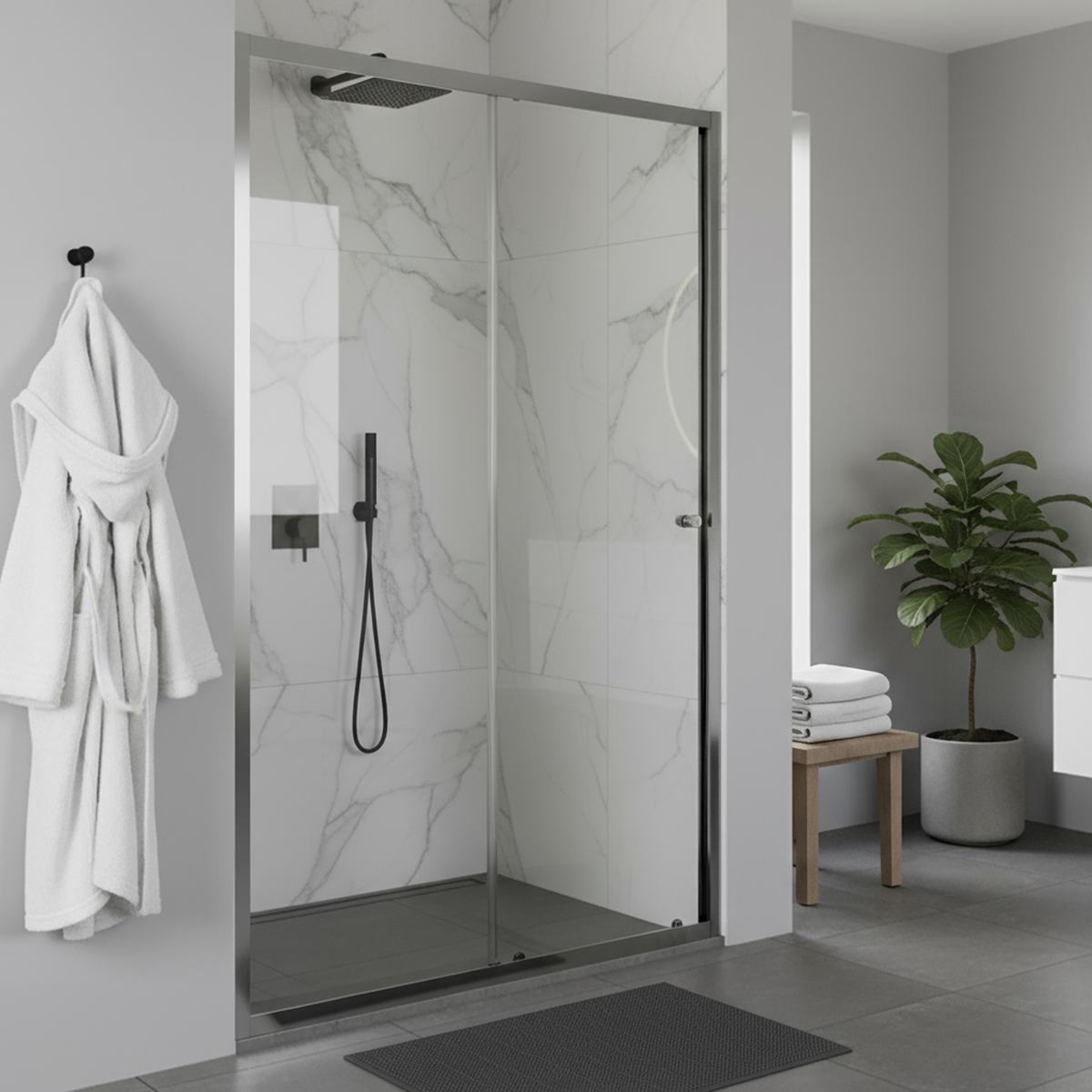 Baridi DH292 Sliding Shower Door 1000 x 1850mm, 6mm Tempered Glass, Reversible - Chrome